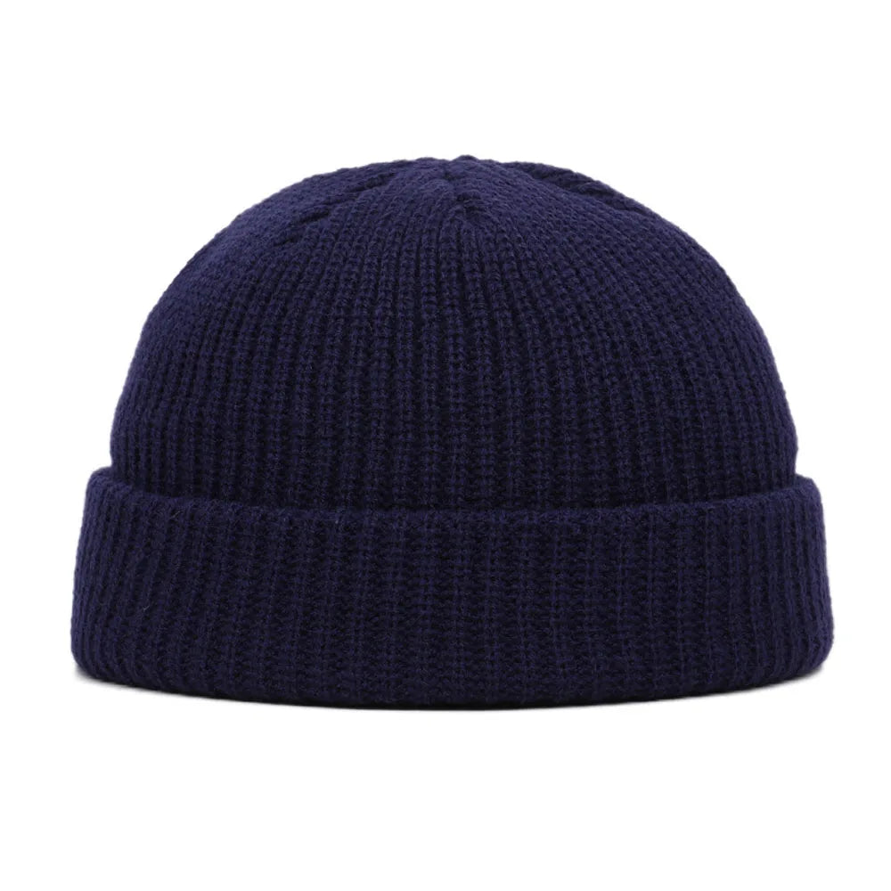 Short Ribbed Knit Beanie with Folded Cuff Shape