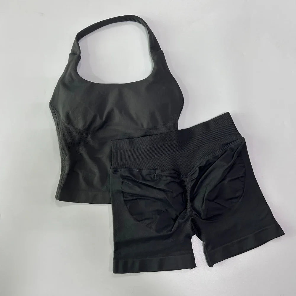Women's Halter Tank And Shorts Yoga Set For Workout Outfits