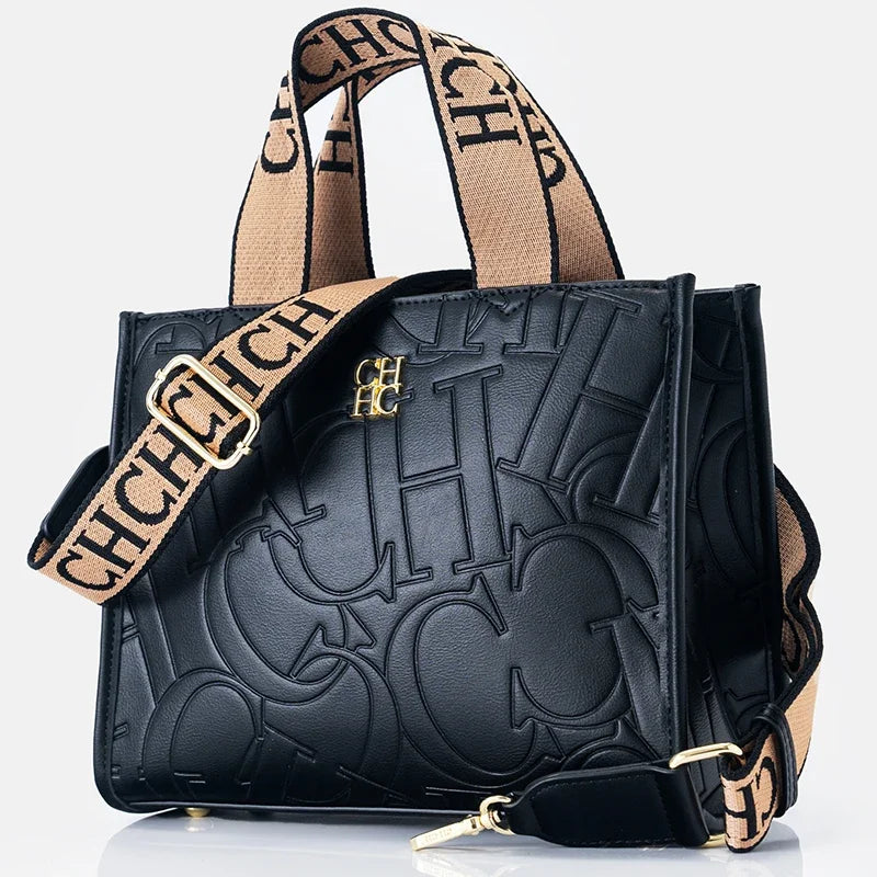 Women's Monogram Tote Handbag with Carry Handles and Shoulder Strap