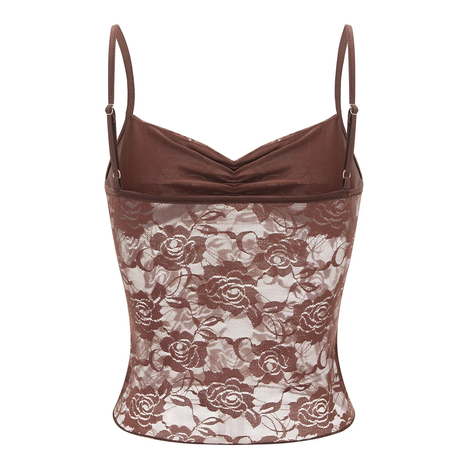 Women's Ruched Front Polyester Blend Lace Camisole with Thin Shoulder Straps