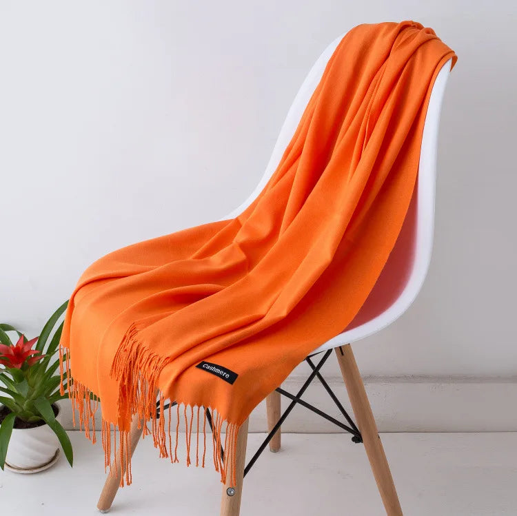 Solid Long Fringed Scarf for Wrap and Neck Styling