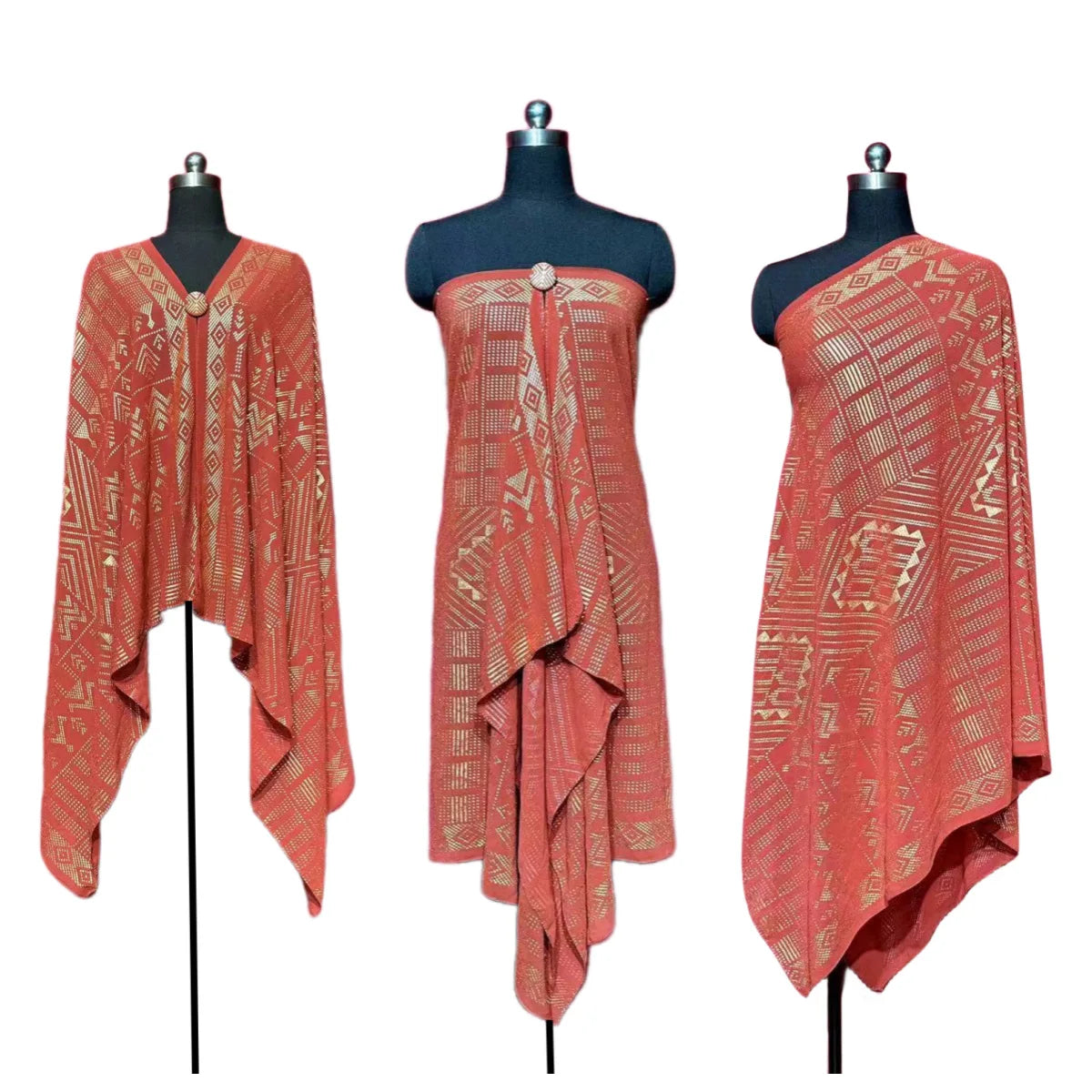 Gold Print Sheer Wrap Scarf for Layering over Outfits