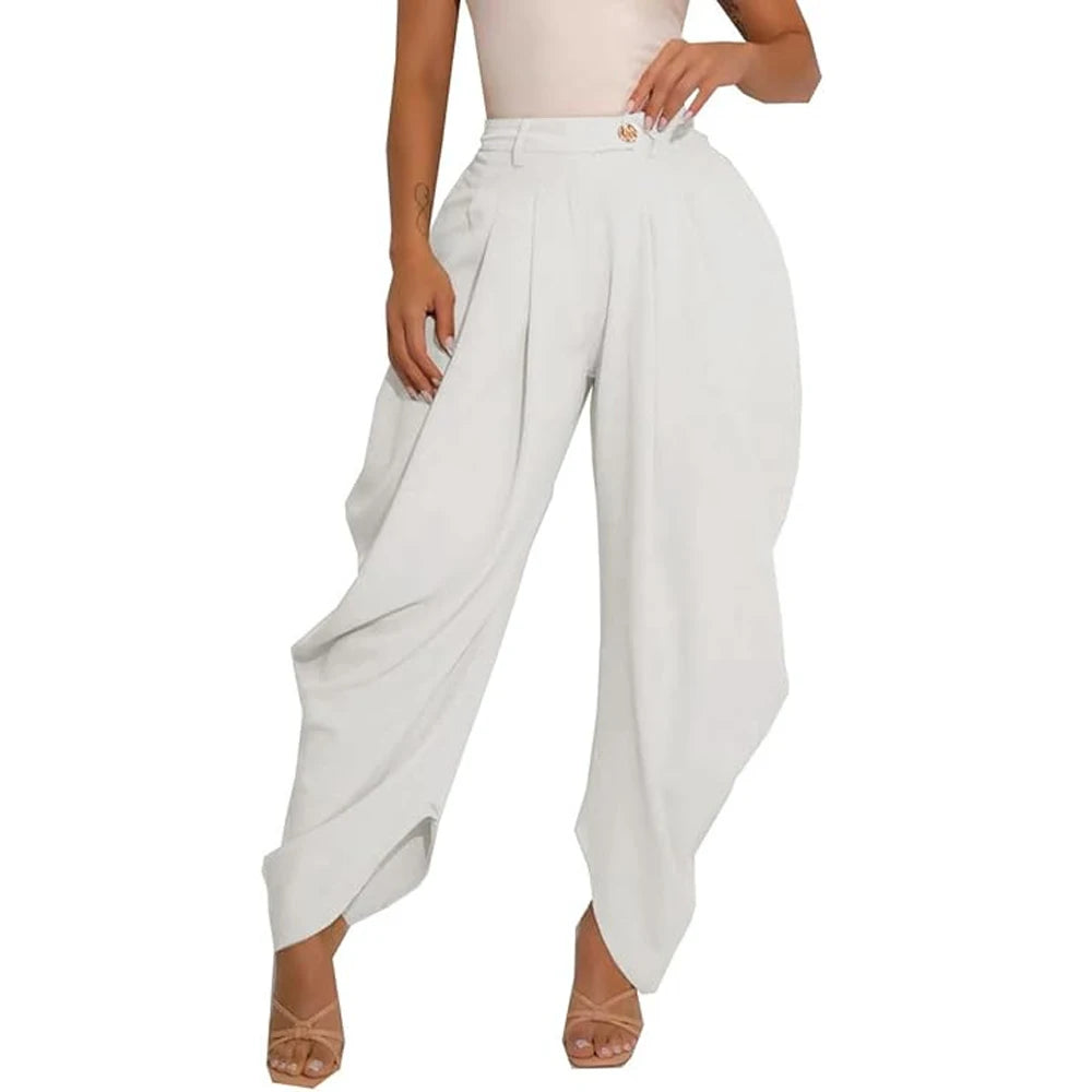 Women's Pleated Harem Pants with Tapered Legs and Waistband