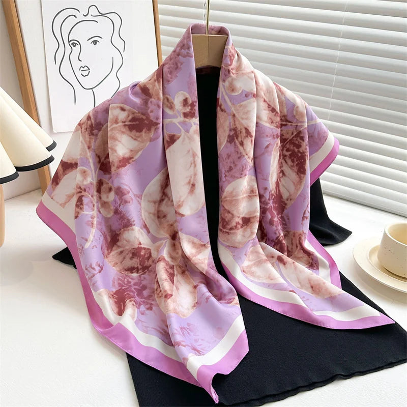 Printed Large Square Scarf with Decorative Border Designs