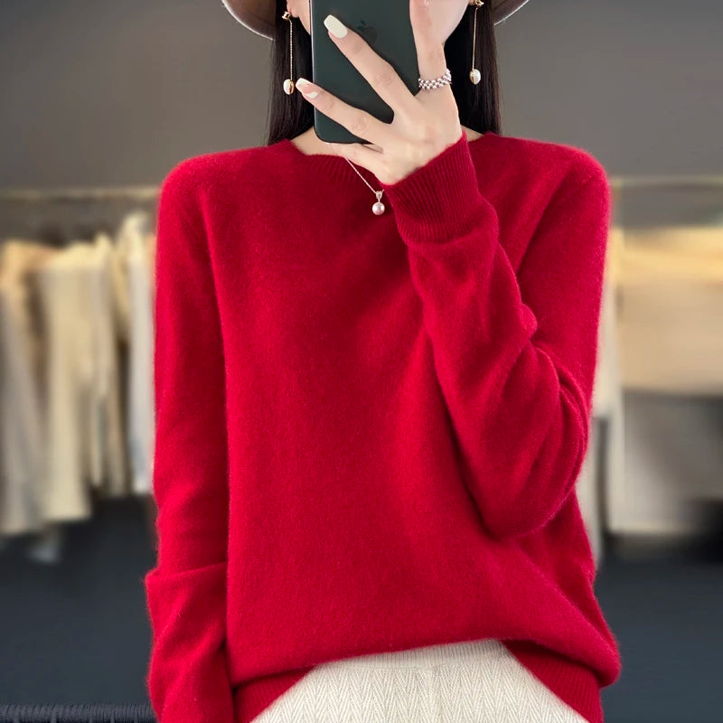 Women's Crew Neck Long Sleeve Sweater Casual Knit Layer