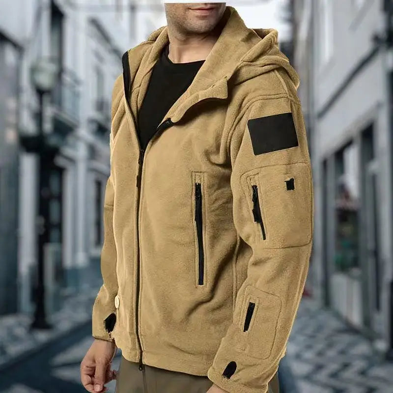 Hooded Fleece Long Sleeve Quarter Zip Outdoor Pullover with Pockets