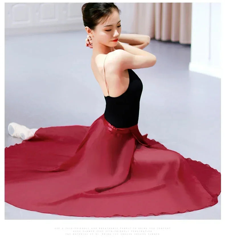 Long Chiffon Ballet Wrap Skirt with Tie Waist for Dance Practice