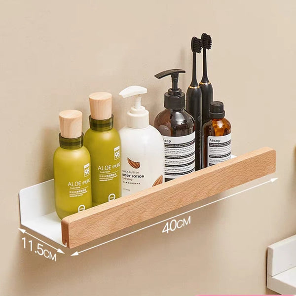 Bathroom Rack Wall-mounted Shower Room Toilet  Nordic style Shelf Cosmetic Storage kitchen Multi-purpose Shelf Solid Wood