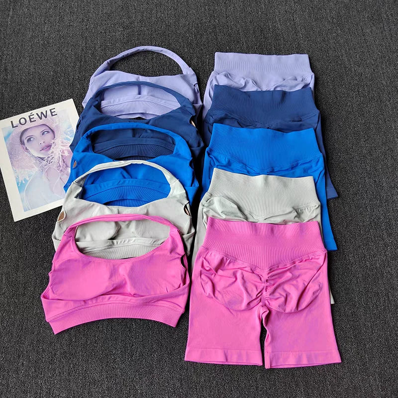 Women's Halter Bra And Shorts Yoga Set For Workout Outfits
