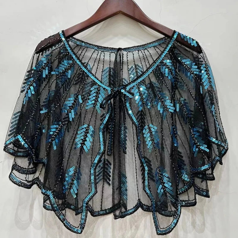 Leaf Pattern Sequin Capelet for Layering over Dresses and Tops