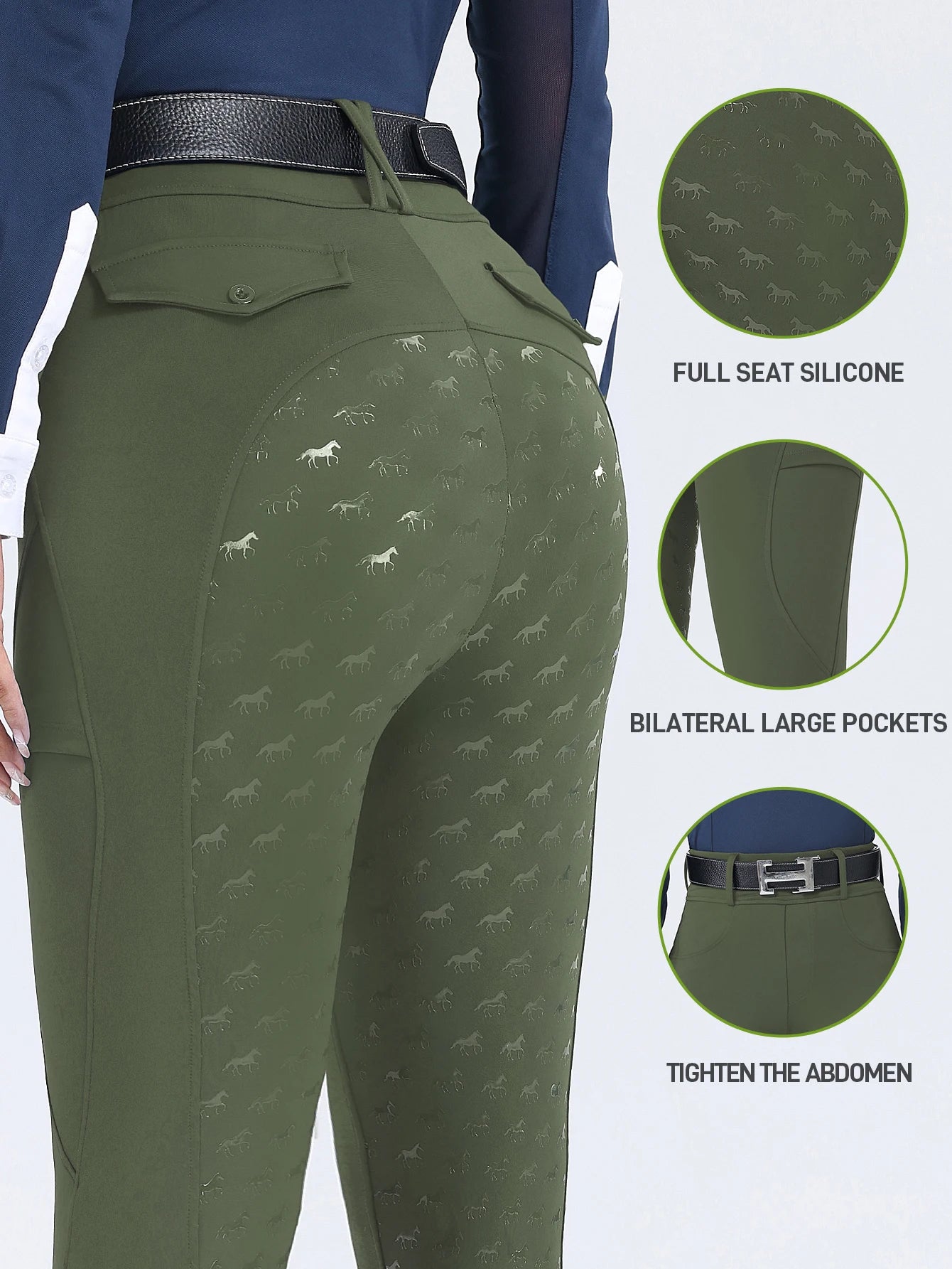 Women's Fitted Riding Pants with Pockets and Grip Panel Style Options