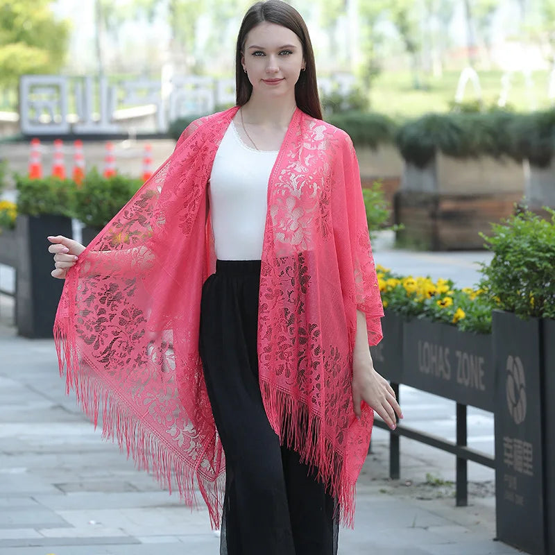 Long Lace Open Front Cardigan for Layering over Outfits