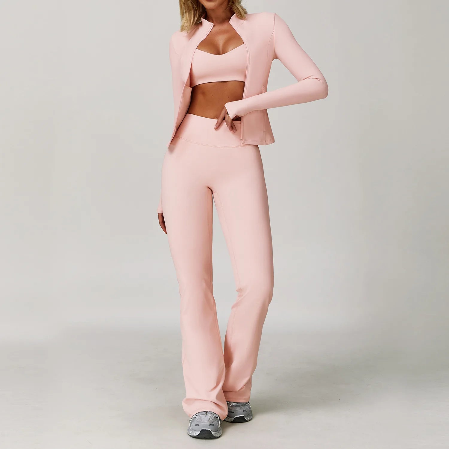 Women's Zip Layer Bra And Leggings Yoga Set