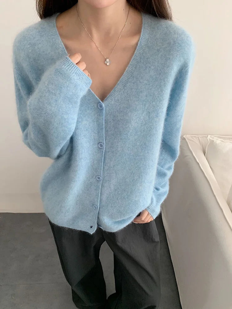Women's V Neck Full Button Front Cardigan Casual Knit Layer