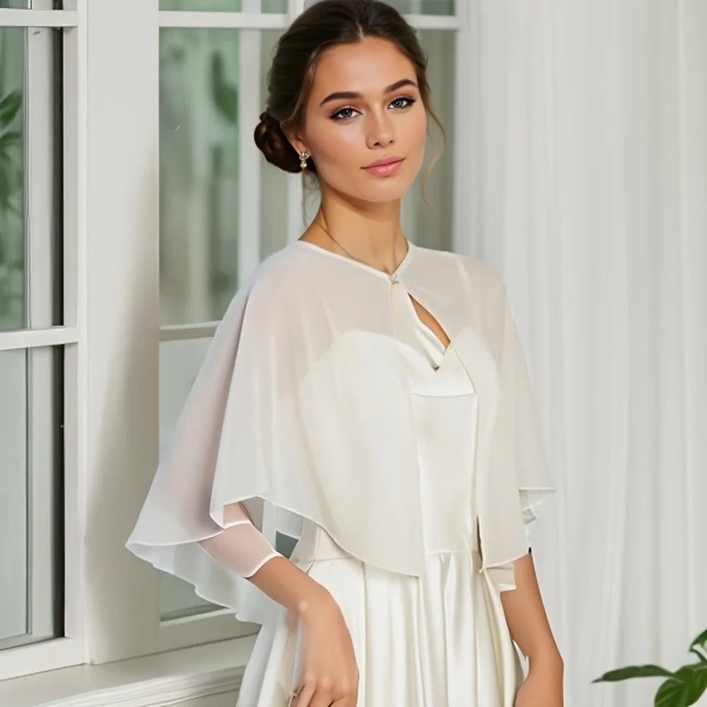 Sheer Clasp Front Capelet for Layering over Dresses and Tops