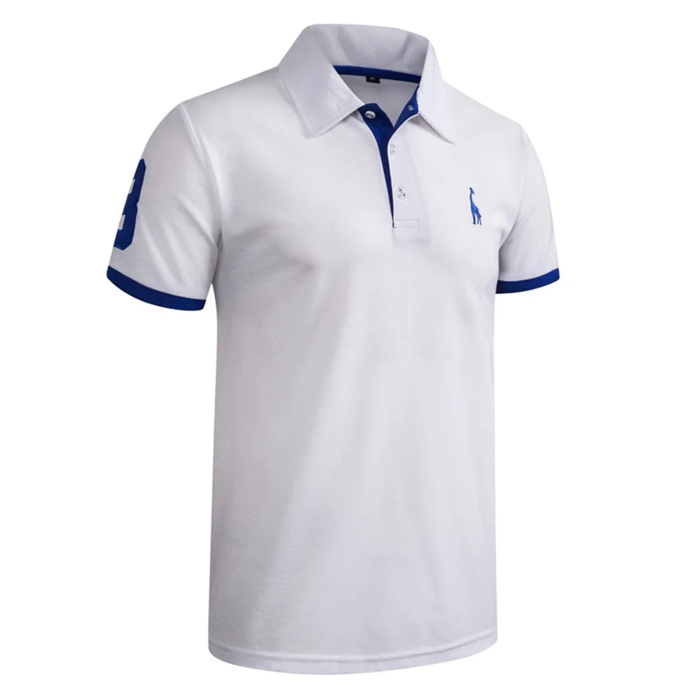 Men's Giraffe Embroidered Short-Sleeve Polo Shirt