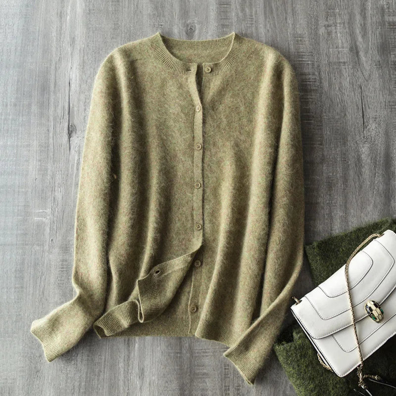 Women's Crew Neck Button Front Cardigan Casual Knit Layer
