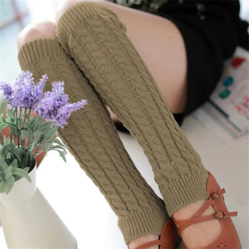 Cable Knit Leg Warmers with Solid Color Calf Shape