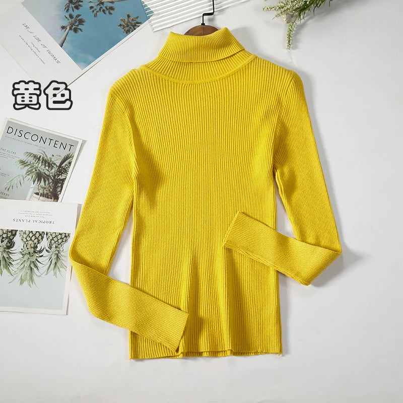 Women's Ribbed Roll Neck Long Sleeve Sweater Casual Knit Layer