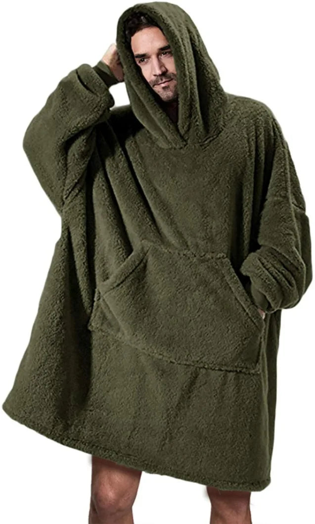 Oversized Fleece Blanket Hoodie with Long Sleeves and Front Pocket