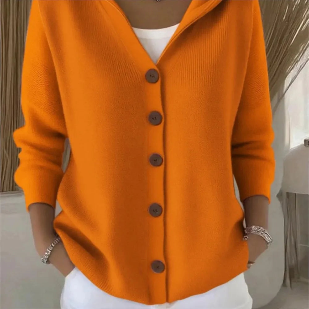 Women's Hooded Button Front Cardigan Casual Knit Layer