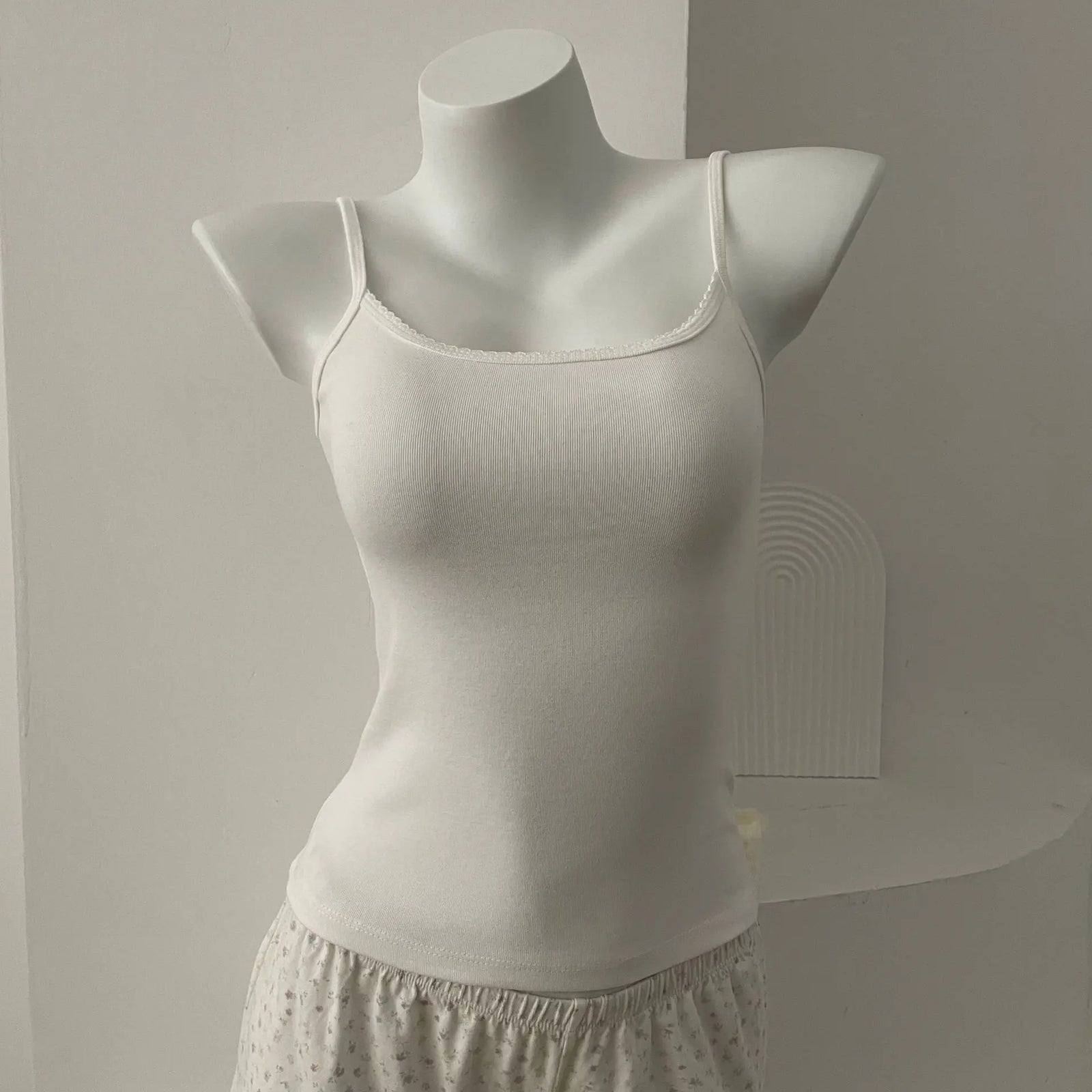 Women's Lace Trim Cotton Blend Camisole with Bow and Mixed Pattern Options