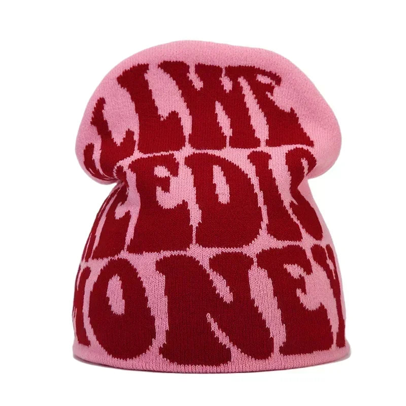 Graphic Knit Beanie with Letter and Pattern Style Options