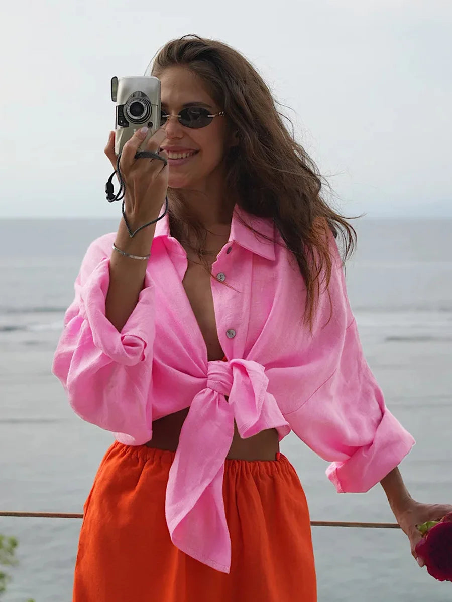 Women's Oversized Long Sleeve Button Front Shirt