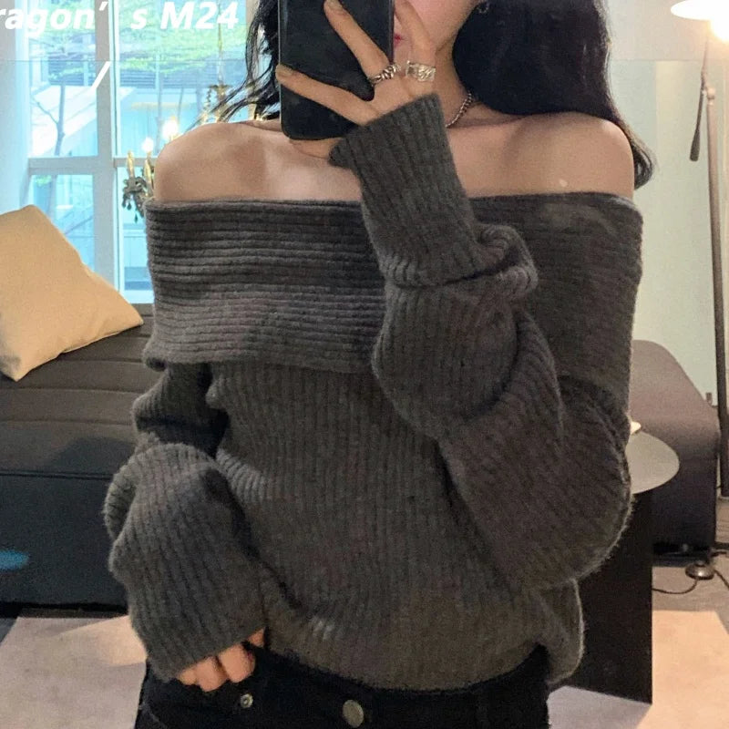 Women's Off Shoulder Zip Front Cardigan Casual Knit Layer