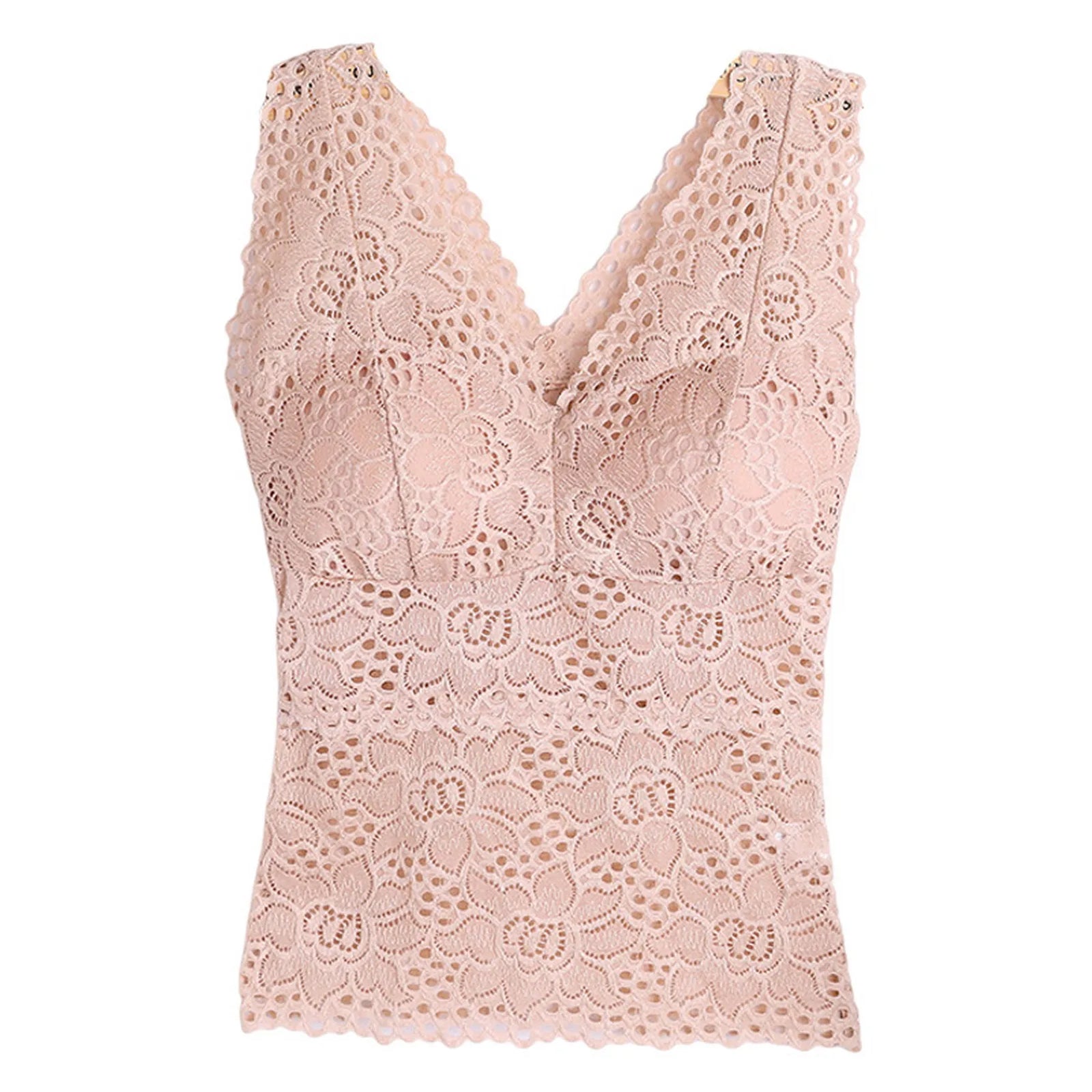 Women's Floral Lace Nylon Camisole with Wide Straps and Padded Bust