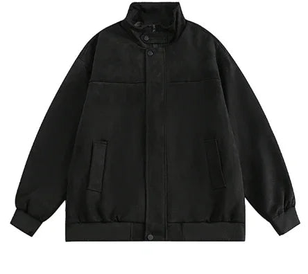 Collared Long Sleeve Loose Fit Casual Streetwear Bomber Jacket