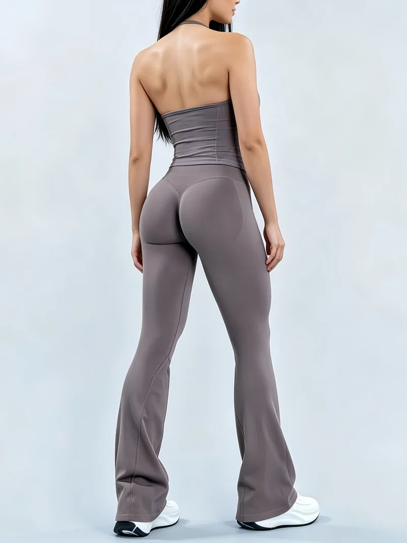 Women's Cross Back Tank And Flared Pants Yoga Set