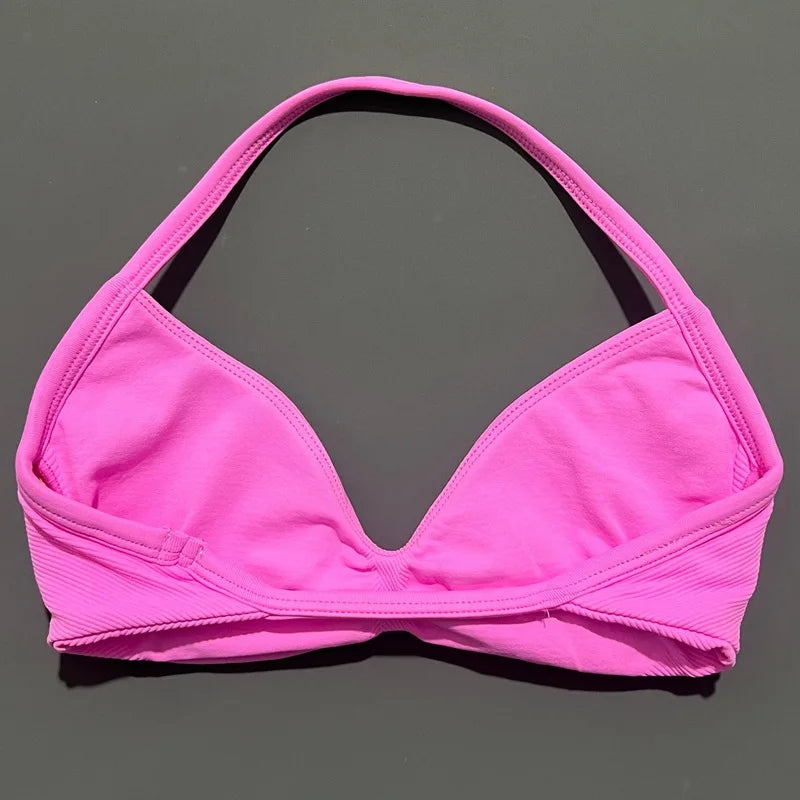 Women's Ruched Halter Neck Sports Bra