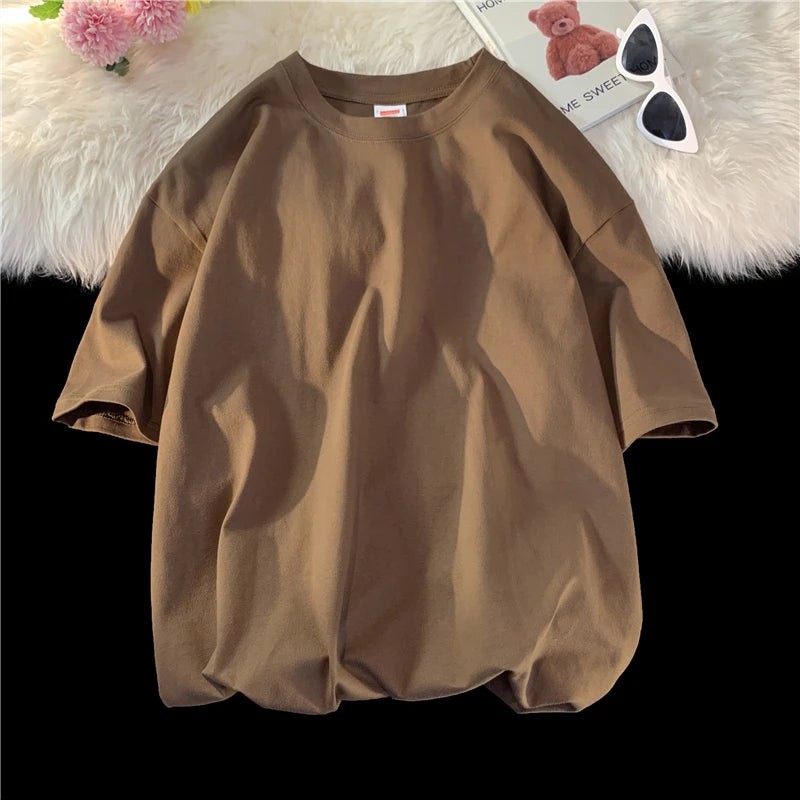 Solid Crew Neck Short Sleeve Loose Casual T Shirt