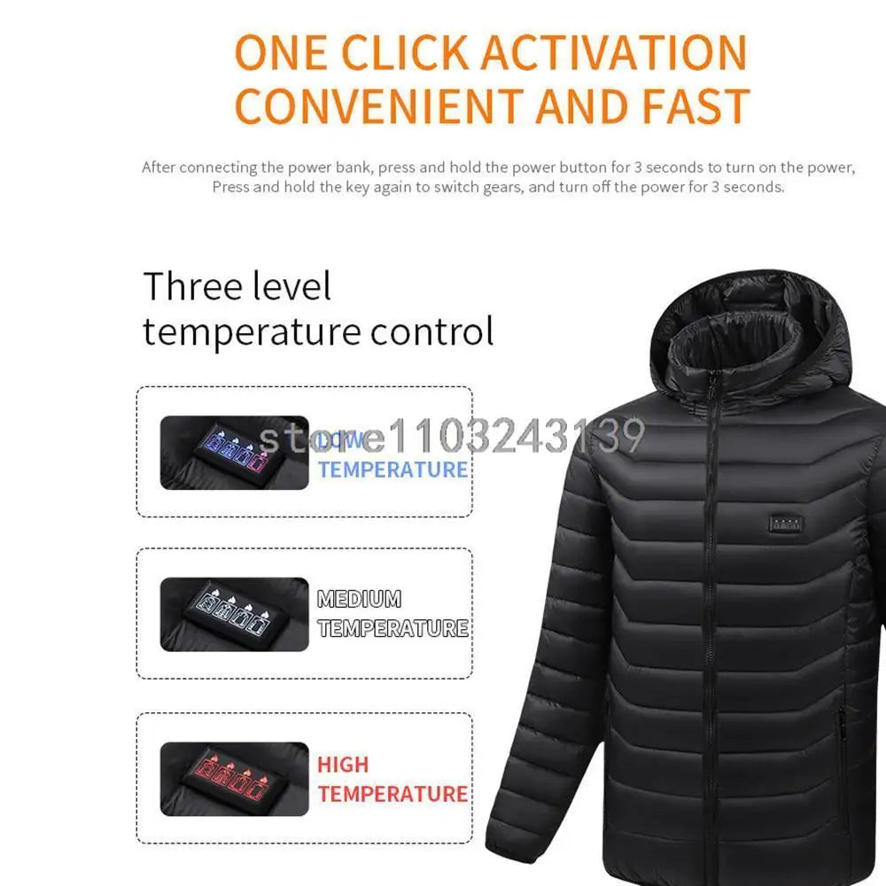 USB Heated Hooded Full Zip Long Sleeve Outdoor Jacket