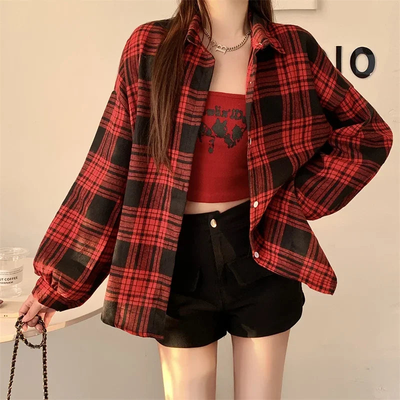Women's Checked Collared Long Sleeve Shirt