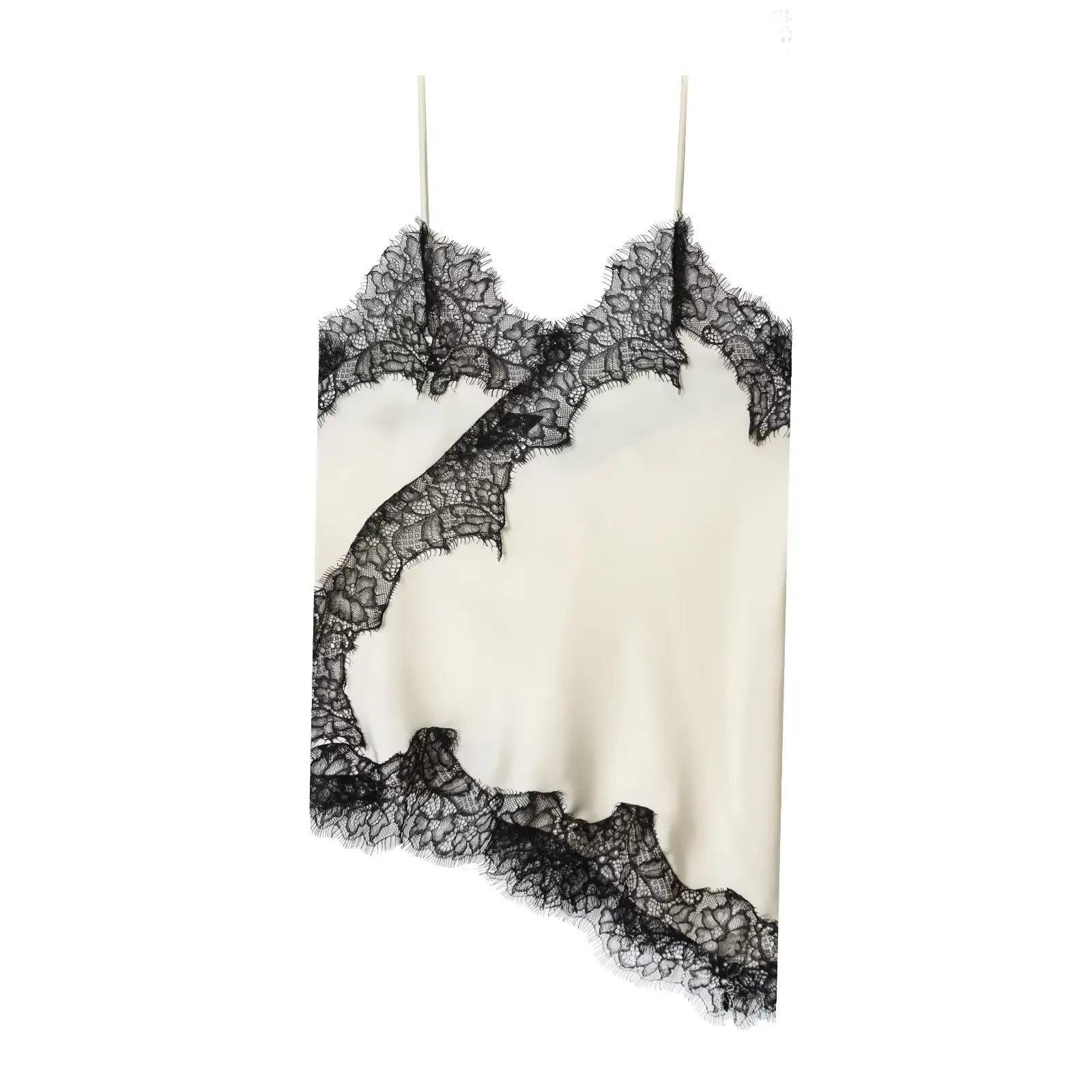 Women's Asymmetric Lace Trim Polyester Camisole with an Open Back