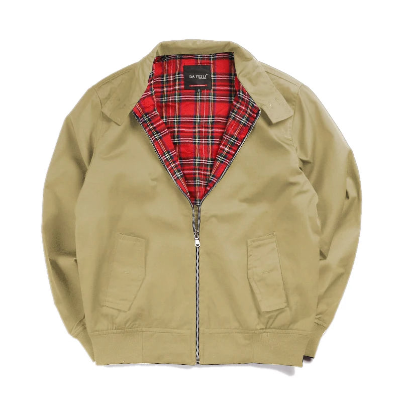 Men jacket autumn thin EU size vintage classic bomber coat inner plaid jacket