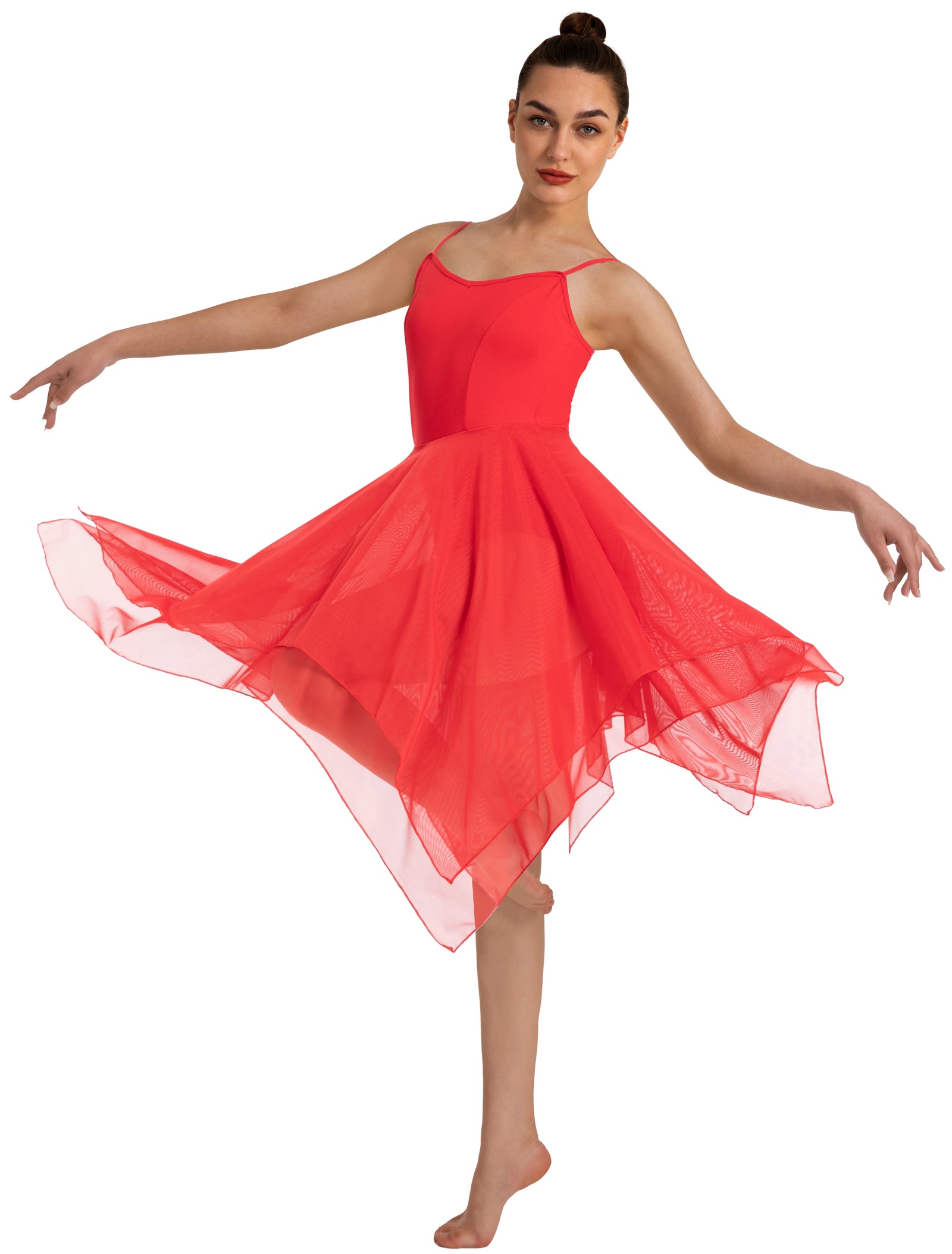 Women's Camisole Lyrical Dance Dress with Asymmetric High-Low Mesh Skirt