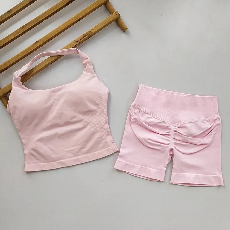 Women's Halter Tank And Shorts Yoga Set For Workout Outfits