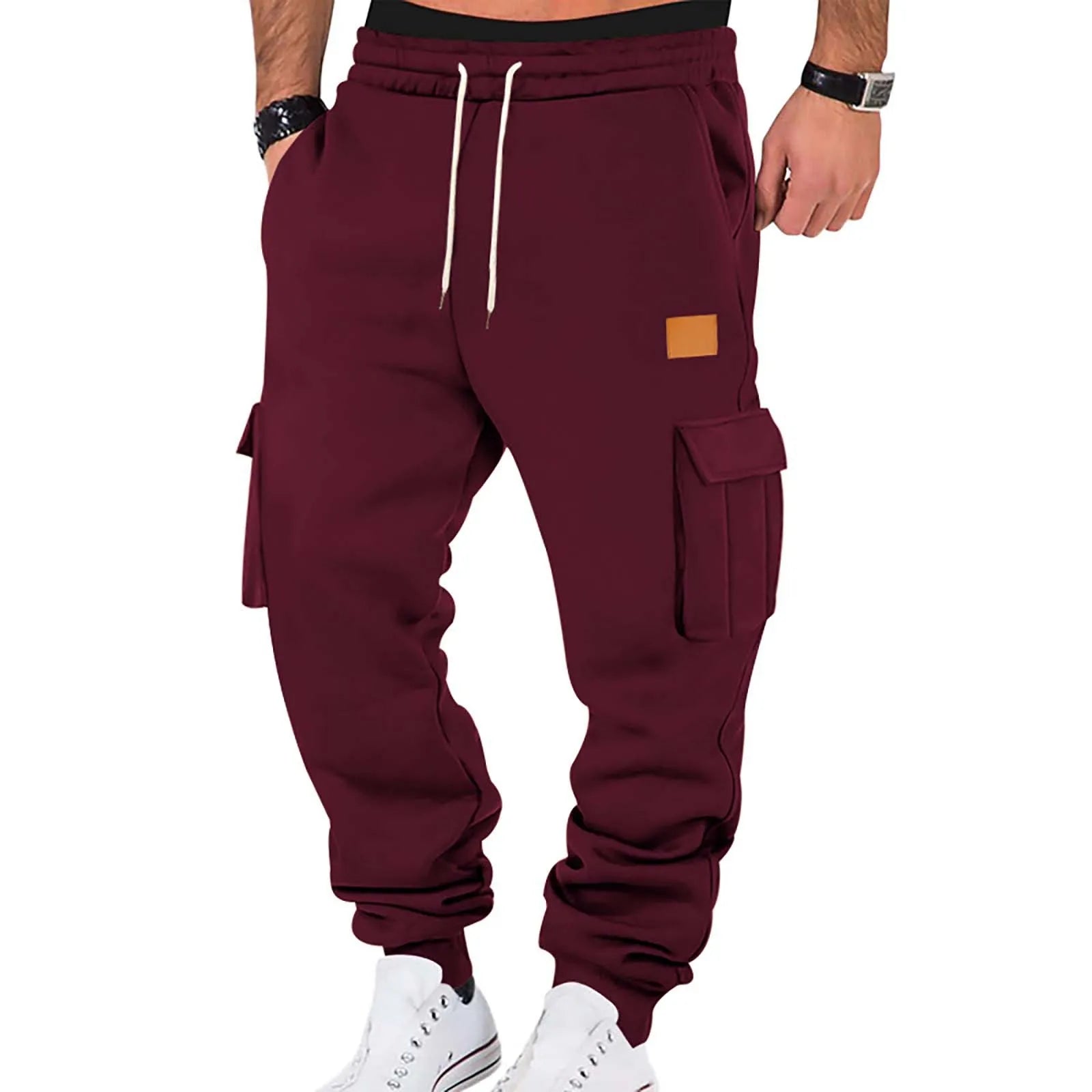 Men's Drawstring Cargo Jogger Pants with Ribbed Cuffs