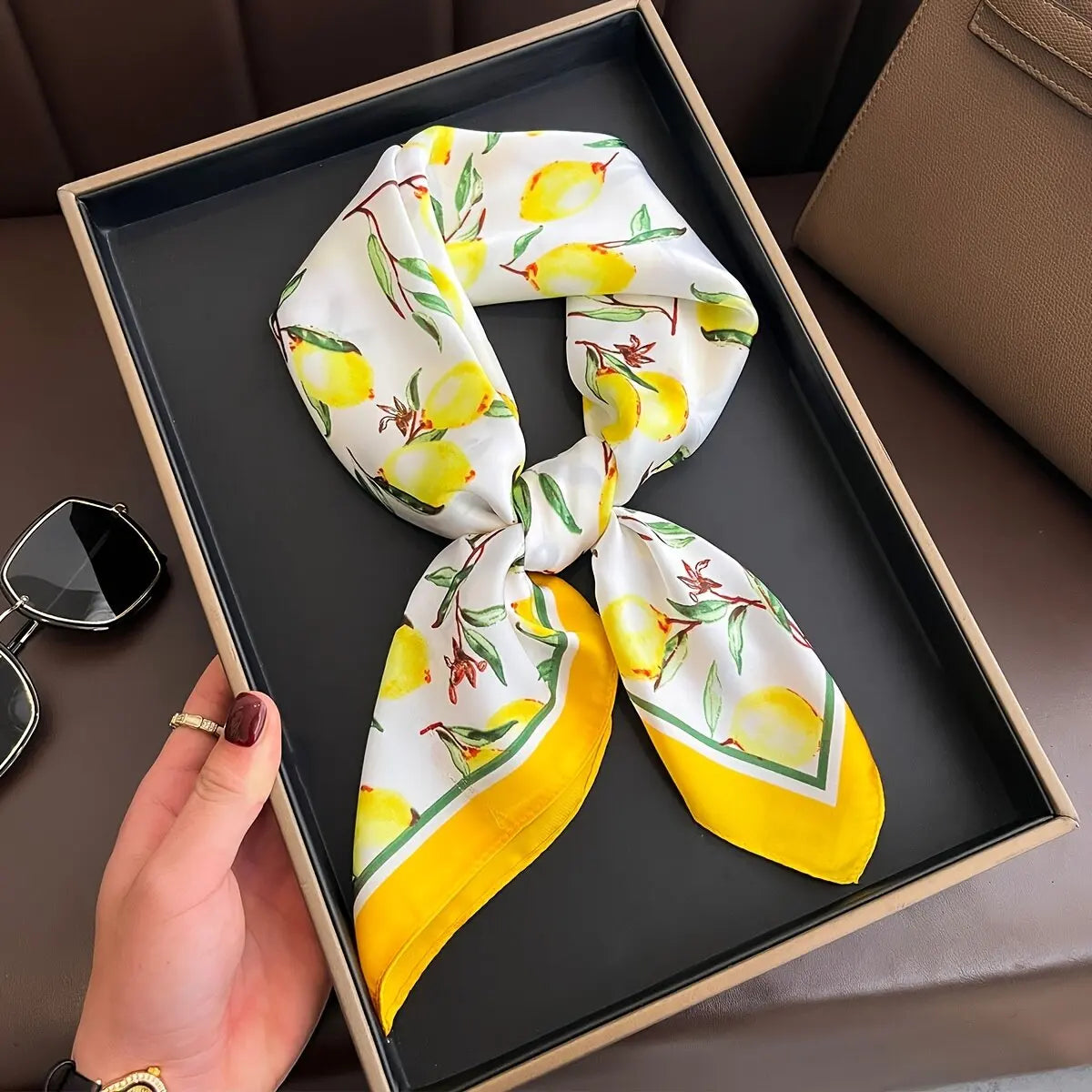 Ornate Print Square Scarf with Decorative Border Patterns