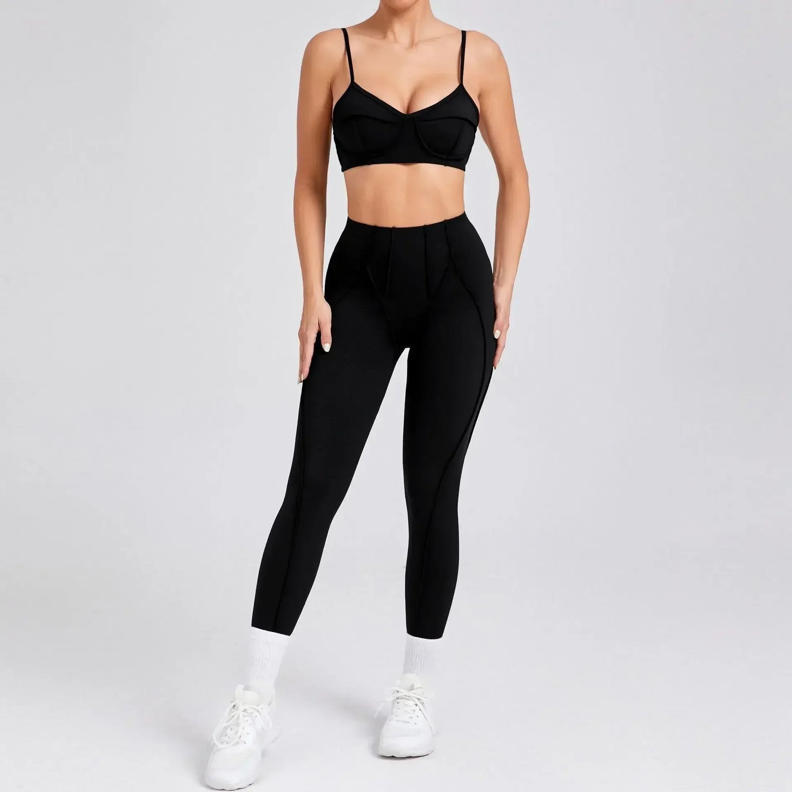 Women's Contrast Seam Bra And Leggings Yoga Set