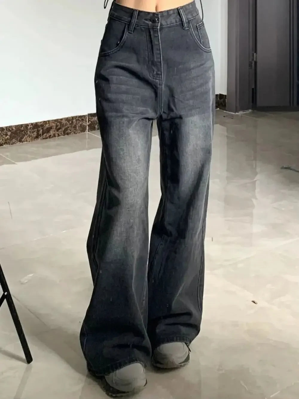 Women's Black Wide Flared Leg Denim Jeans For Everyday Outfits