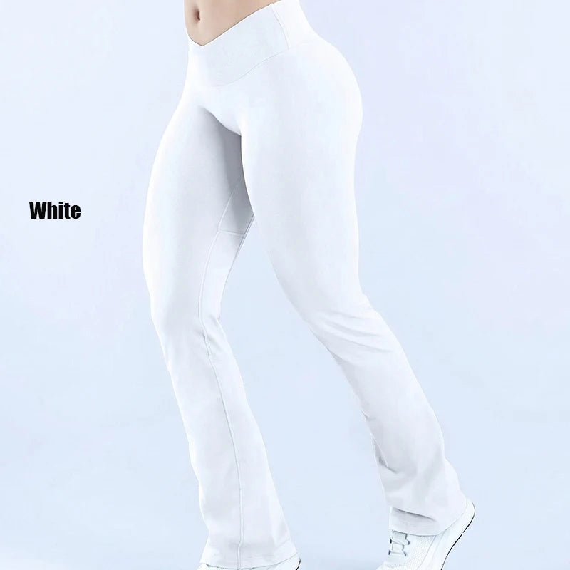 Women's High Waist Nylon Blend Flared Workout Pants with Fitted Upper Legs