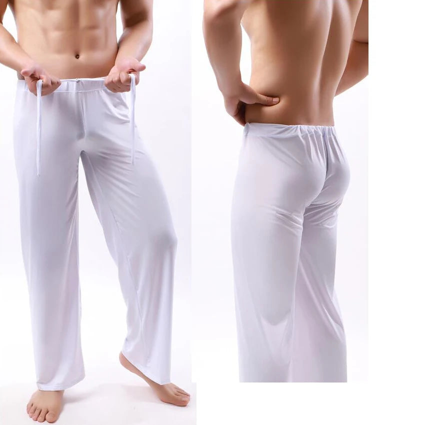 Men's Sheer Solid Elastic Waist Long Lounge Pajama Pants