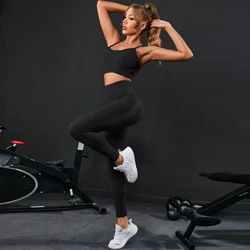 Women's Cross Back Tank And Leggings Yoga Set