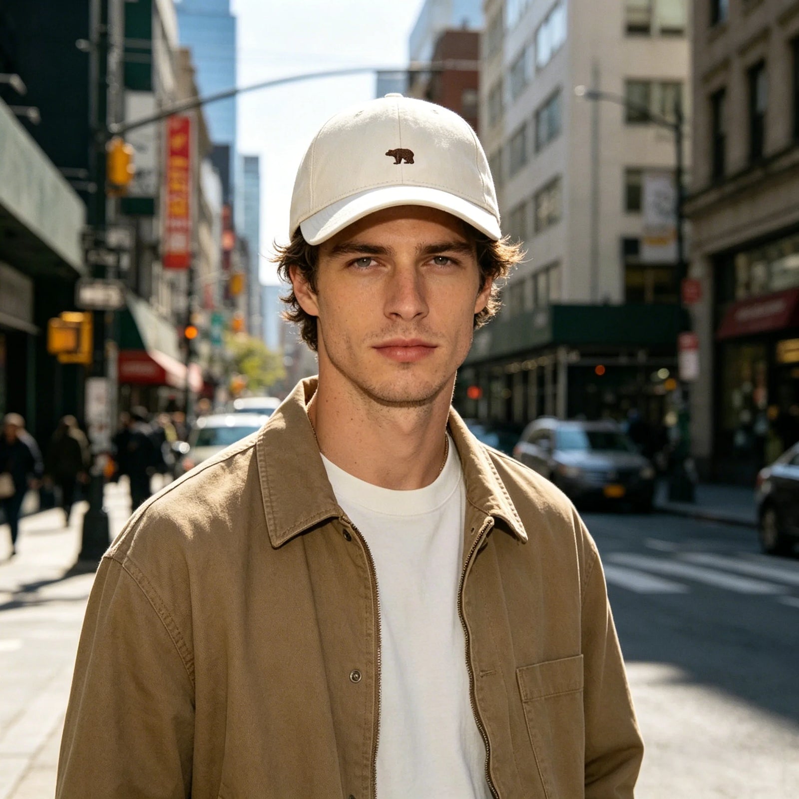 Bear Embroidered Baseball Cap with Adjustable Back Strap
