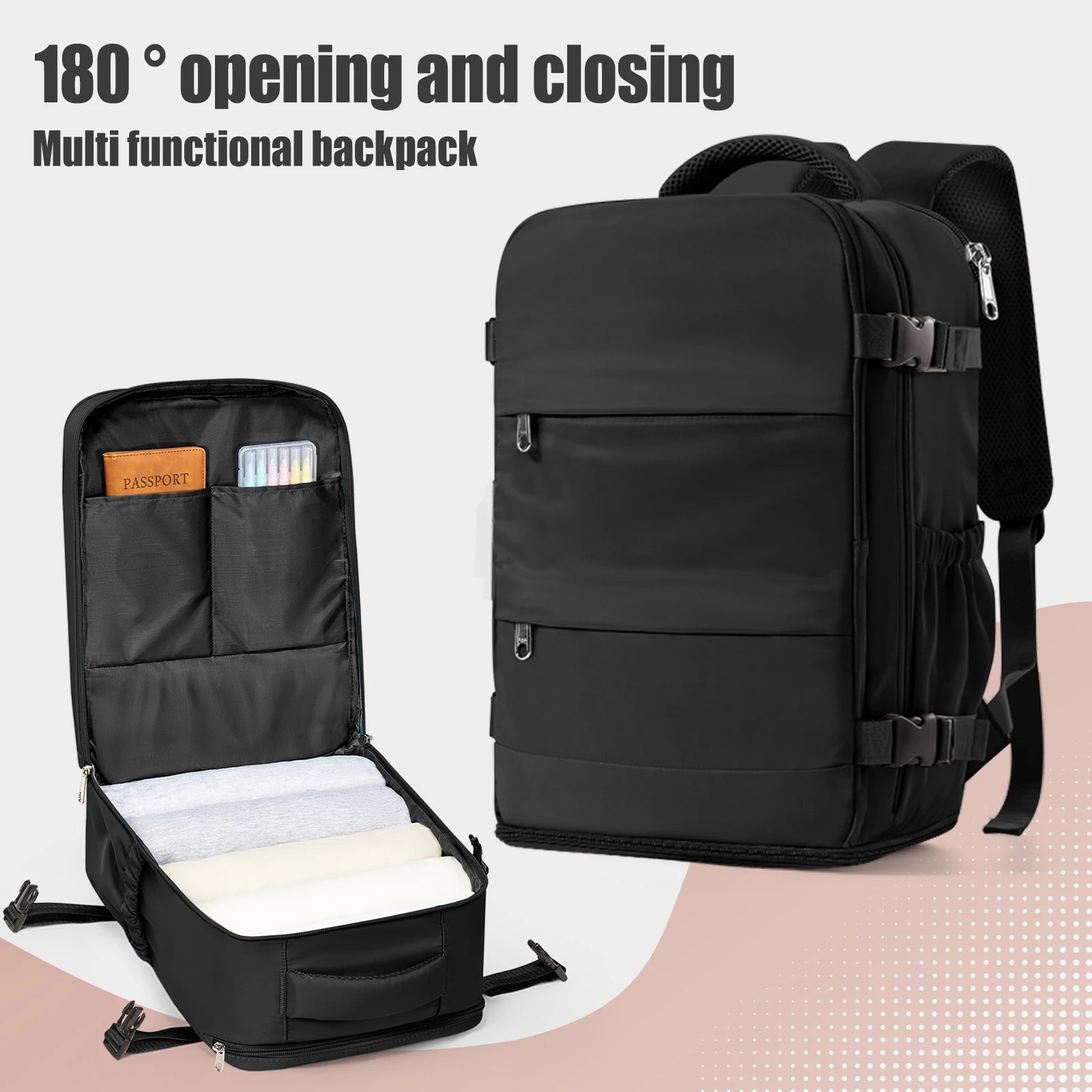 Rectangular Travel Backpack with Front Opening and Shoulder Straps