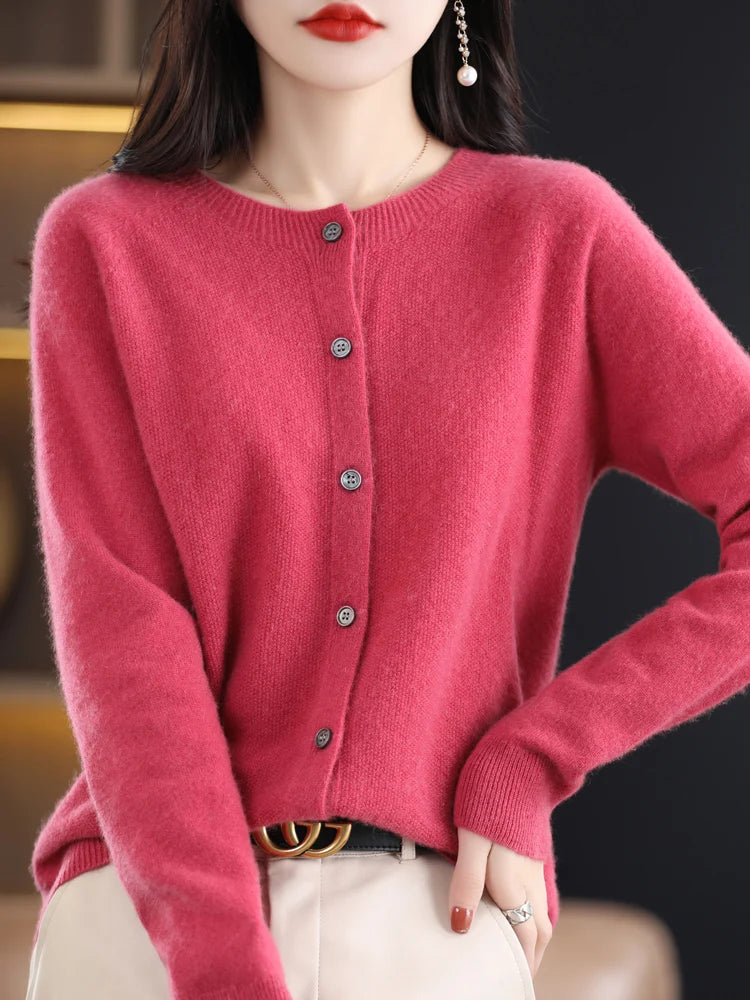 Women's Crew Neck Button Front Cardigan Casual Knit Layer